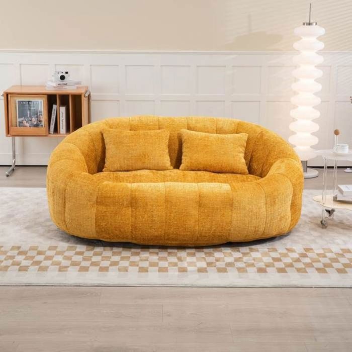 O.Ye -Canapé pouf 2 places Lazy 150×95×63 cm - Chenille jaune mousse à mémoire Jaune Jaune HOUSSE DE CANAPE