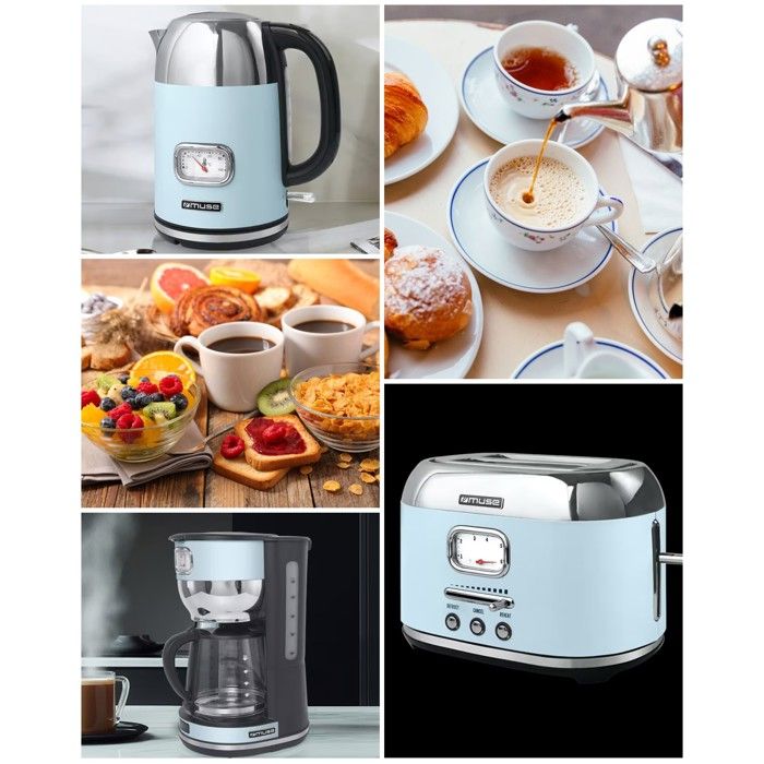 Cafetière filtre - MUSE - Vintage - 1 4 L - 1000 W - Design rétro bleu Cafetière filtre - MUSE - Vintage - 1 4 L - 1000 W - Design rétro bleu