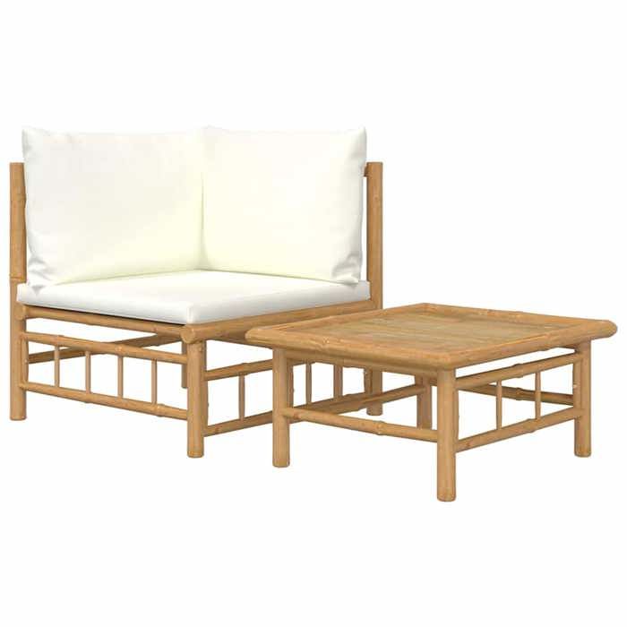 En PromotionSalon de jardin 2 pcs - SHIELD - Meuble dextérieur - avec coussins blanc crème bambou 6600038
