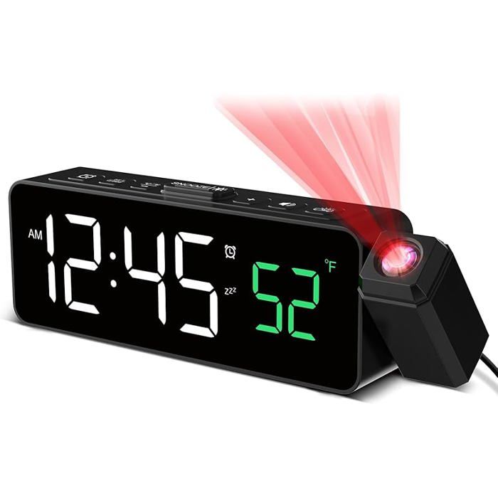 Réveil numérique avec projecteur 180° 4 niveaux de luminosité - Blanc blanc STATION METEO