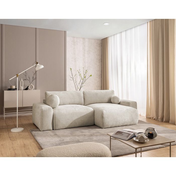 Constance - Canapé dangle réversible 4 places convertible avec coffre en velours texturé - Beige