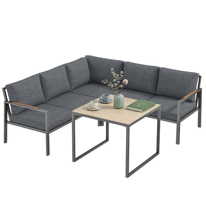 Salon de jardin extérieur - Outsunny - 3 pièces pour 5 personnes 2 canapés 1 table basse - métal - 183x183x72cm - gris foncé