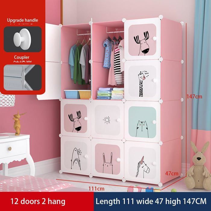 Armoire modulaire enfant - LUNSY - Modèle R12-2 - 12 cubes modulables - Dimensions 111x47x147 cm