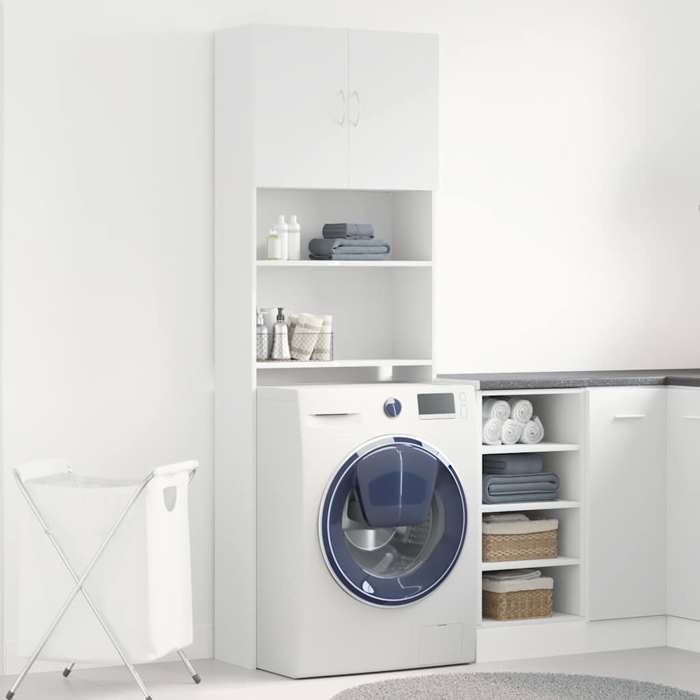Stable&Durable - Blanc - Meuble de machine à laver blanc - bois dingénierie - Accesoire lave-linge&sèche-linge HS555421542