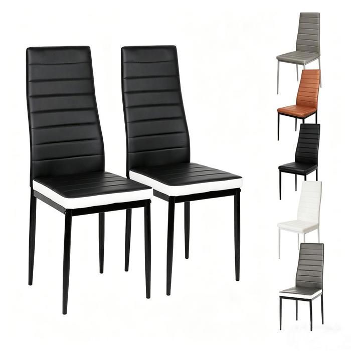 SUPFINE Lot de 2 Chaises Salle à Manger - Chaises de Cuisine Moderne avec Dossier Haut Siège en PU Pieds en Acier Noir Blanc