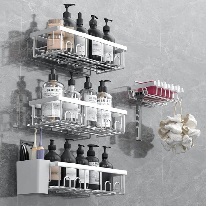 4 Pack Argent Rangement Salle de Bain en acier inoxydable Etagere Salle de Bain Rangement et Organisation 4 Pack Argent