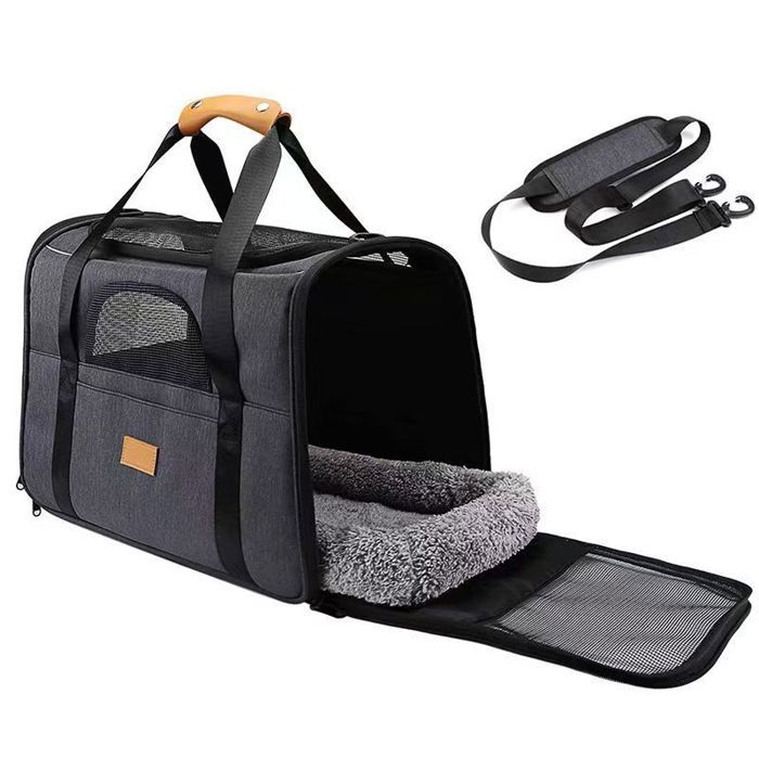 Sac/cage de transport pliable et respirant pour chat et chien(max 15lbs/7kg)dimensions44×31×34cm.Inclut matelas en peluche amovible