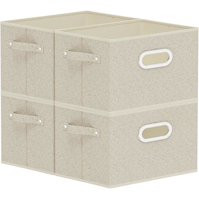 Caisse en Tissu Ouvert Boîte de Rangement Pliable étagère Cube Panier avec Poignée Peut 26x20x17cm(4 Pièce) Gris et Beige