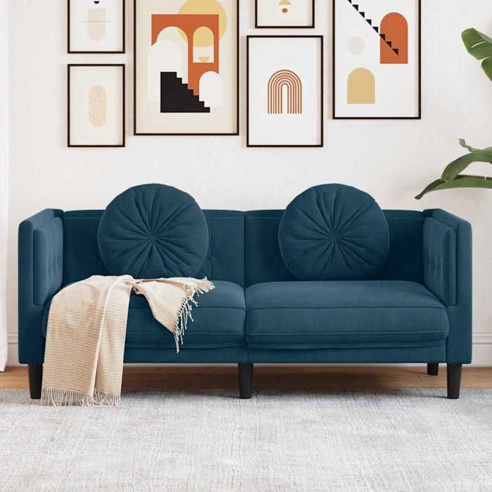 Sofa intérieure moderne vidaXL Canapé avec coussins 2 places bleu velours(6163）