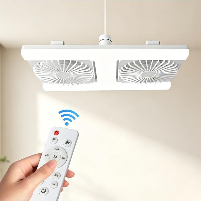 Ventilateur de plafond Ventilateur à double rangée avec éclairage Lampe ventilateur double E27 LED 60W 3 couleurs 3 vitesses