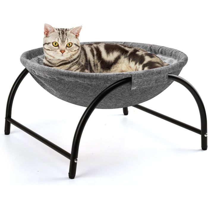 Hamac surélevé pour chat intérieur et extérieur - 425 x 40 x 25 cm gris charge 10 kg lavable acier carbone