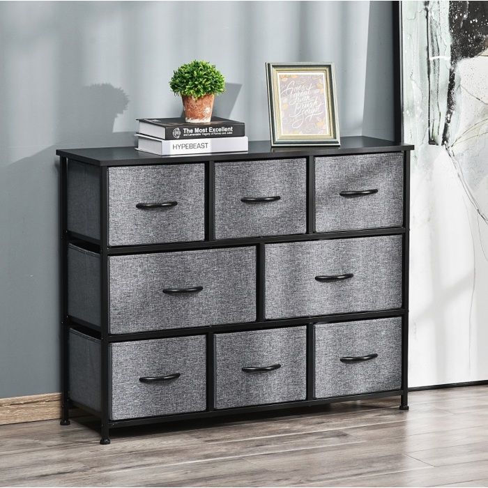 Commode 8 Tiroirs en Tissu 6 Petits et 2 Grands - ELVMI - pour Chambre ou Salon Gris Foncé 100×30×78 5 cm