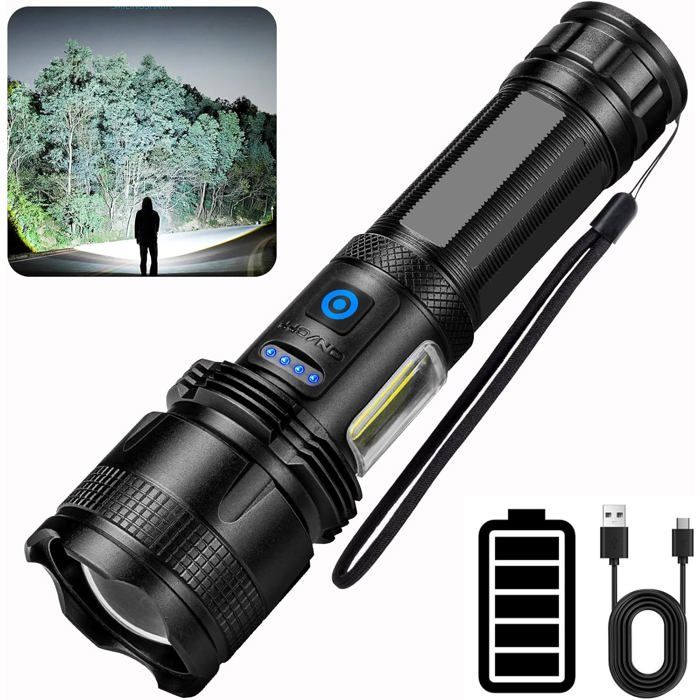 Lampe Torche LED Ultra Puissante 500000 Lumens Lampe Torche LED Rechargeable Super Lumineuse 7 Modes Longue Durée IPX7 Étanche Lamp