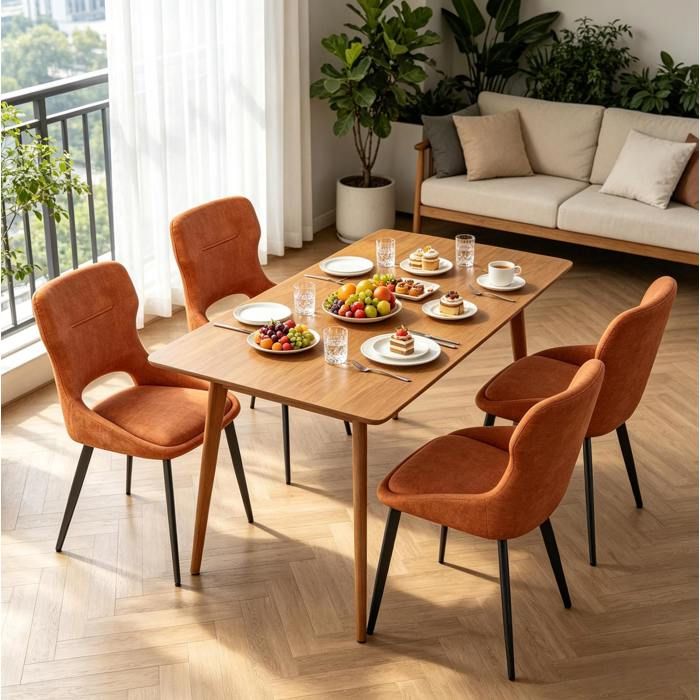 Chaise de Salle à Manger Lot de 4 avec Accoudoirs Assise Rembourrée Pieds Stables en Métal Chenille Orange - UVRION