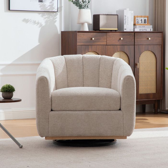 Fauteuil Pivotant En Chenille Beige Fauteuil Club Moderne FloraGrace Pour