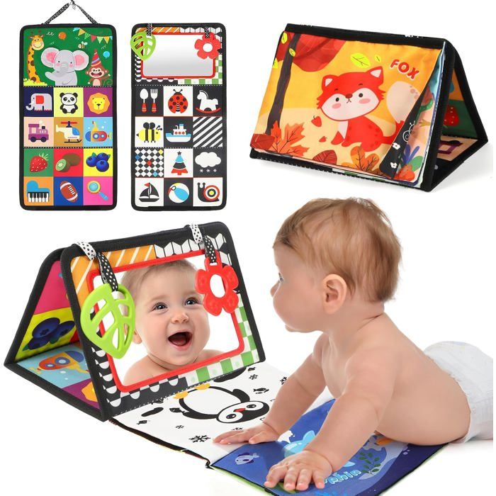 Livre éveil Montessori bébé 0-12 mois - contraste noir blanc