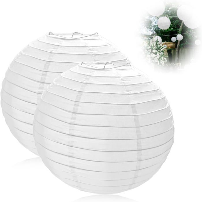 Lot De 2 Abat-Jours Suspendus De 30Cm-En Papier Blanc Lampions Classiques Et Abat-Jour En Papier Pour La Décoration Les Fête[IN197]