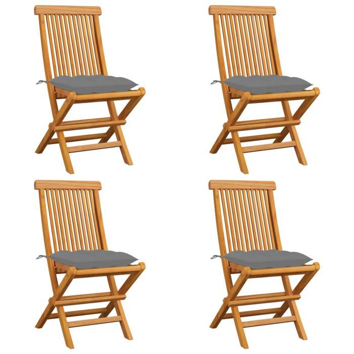 Gris Chaises de jardin et coussins gris lot de 4 Bois de teck massif - Siège de balcon LV60278