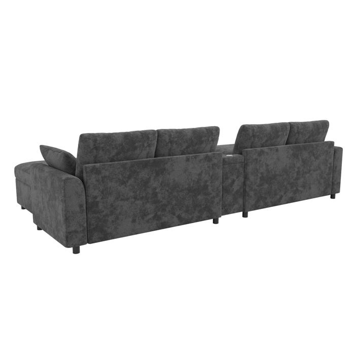 ELVORIN Canapé dangle modulable 6 places 316 x 140 x 845 cm chenille gris forme U/L coffre de rangement USB Type-C