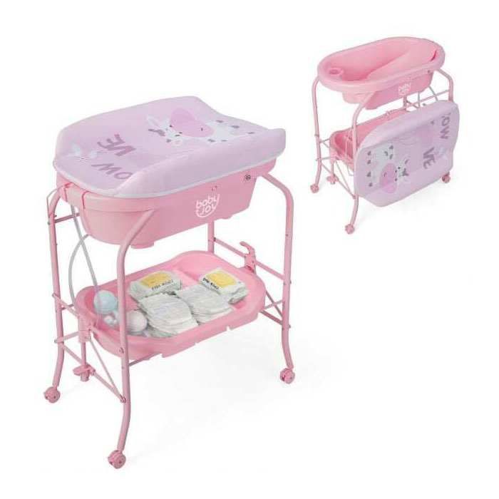 Design pliable table à langer bébé 2 en 1 avec baignoire rangement intégré et roulettes pour salle de bain