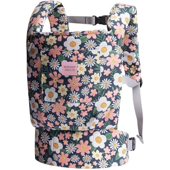 Porte-poupée 3 en 1 pour Fille écharpe de Portage Douce 100% Coton Motif Fleurs Vertes
