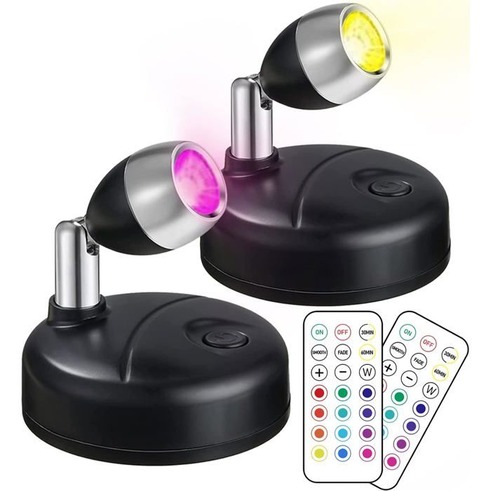 Mini RVB Spot LED Sans Fil Avec Télécommande - Projecteur à Pile 13 Couleurs - Éclairage Intérieur pour Peinture Art Armoire