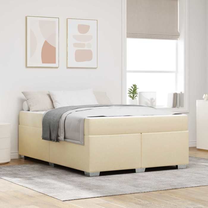 Cadre-lit + matelas - MAISON EXCLUSIVE - Crème 160x200 - Tissu respirant - Matelas ressorts - Sommier lattes