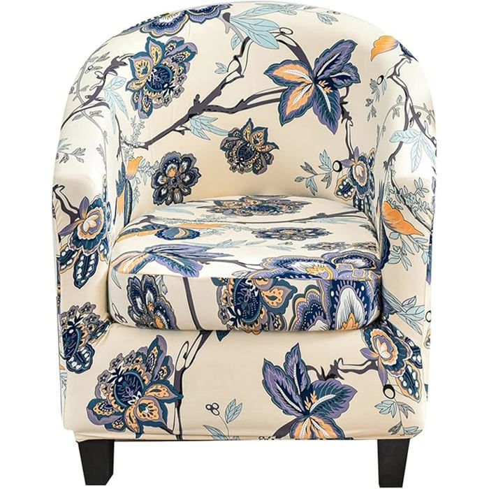 Eurpand Housse Fauteuil Club Extensible 1 Place 2 Pièces Protection Salon Anti-Tache Motif Floral Bleu Élégant HOUSSE DE FAUTEUIL