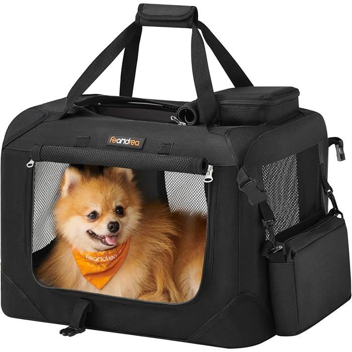 Sac Transport Chat Chien Caisse Pliable 50 x 35 x 35 cm Tissu Oxford et Filet Cadre en L 50 x l 35 x H 35 cm Noir NOIR SAC