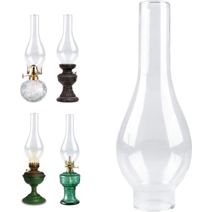 Abat-jour en verre pour lampe à pétrole – rechange vintage – base 5 cm – hauteur 24 cm