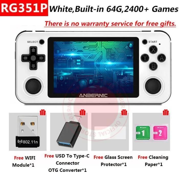 Console De Jeu Portable Rétro RG351P - Écran IPS 3.5", Processeur RK3326, 3500mAh - Pour émulation Jeux Anciens (Blanc)