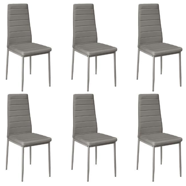 Chaises de Salle à Manger Siège Rembourré Haut Dossier - Gris - Lot de 6 - Contemporain - Design