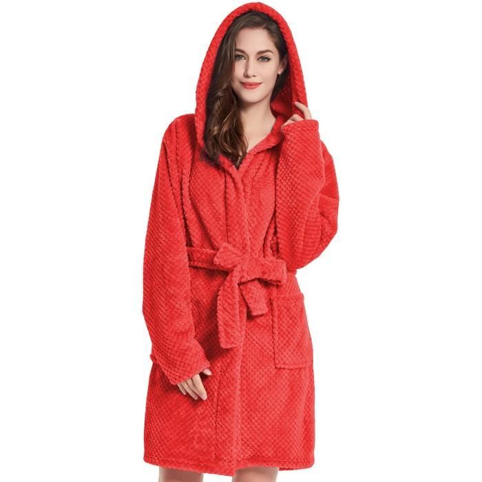 Peignoir XS Court Femme Homme Unisexe a Capuchon Robe de Chambre Micro fibre Douillette Moelleuse Polaire Rouge Sleepyhead A142 Cdiscount Maison