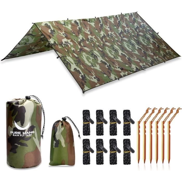 Bâche Pure Hang 3x3m Camouflage - Nylon Ripstop 2000mm - Imperméable UV - Camping