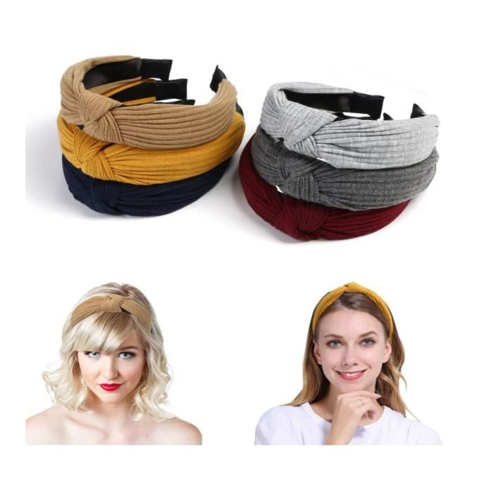 6PCS Bandeau Cheveux Femme Bandeau Cheveux Femme Vintage Larges Serre-Têtes en Tissu Bandeaux avec Nœuds Hair Accessoires pour Femme