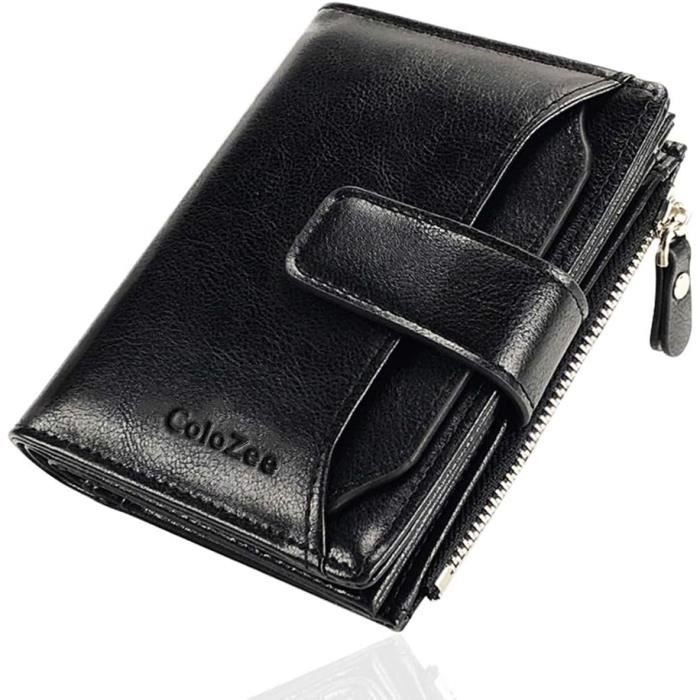 Portefeuille Homme En Cuir Véritable, Classique Avec Porte-Monnaie, Boîte Cadeau, Noir Mais