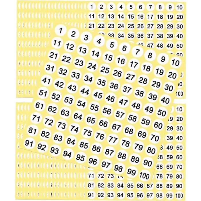 2000 Étiquettes Numérotées Auto-Adhésives 1-1000 - Rondes Réfléchissantes - Pince Incluse - Pour Tri Rangement