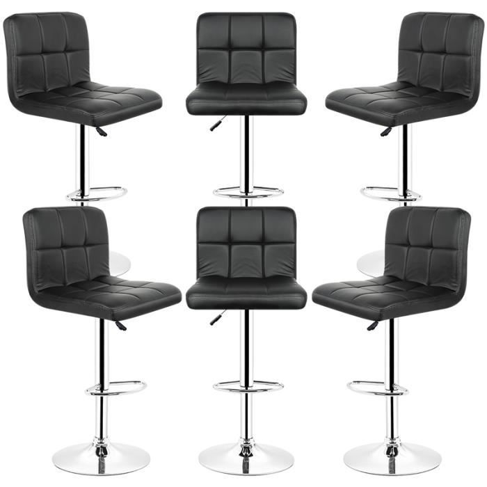 Lot de 6 Tabourets de bar avec dossier - Repose-pieds confortable - Hauteur réglable 92-112 cm