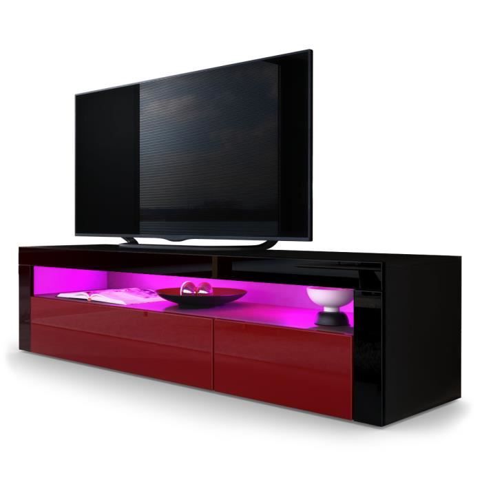 vladon meuble tv bas valencia en noir mat - bordeaux haute brillance - noir haute brillance