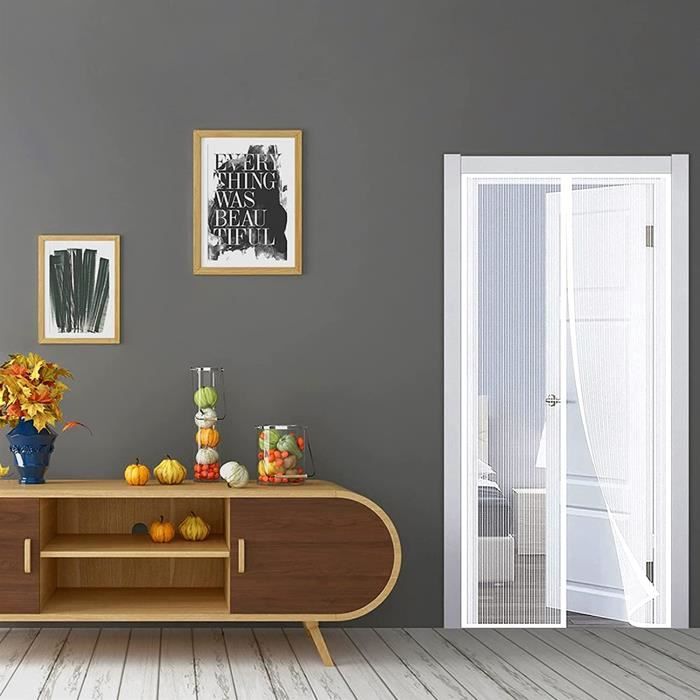 Rideau De Porte Magnétique - 130 X 250 Cm - Anti-déchirure - Renforcé - Cadre Complet - Crochet Et Boucle - Mains Libres - Adapté Aux Animaux Et Aux Enfants - Gris