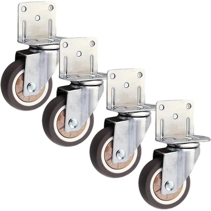 Lot De 4 Roulettes Pivotantes En Caoutchouc TPE Avec Frein - Vis M6, Silencieuses, Pour Meubles Et Chaises
