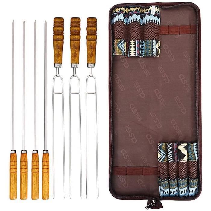 24 Brochettes Barbecue Inox - 32cm - Réutilisables - Plates Anti-Rotation