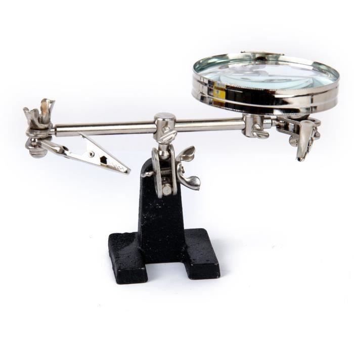une Loupe LED 3,5X 12X avec Pince Crocodile Auxiliaire Support pour la Soudure Electronique