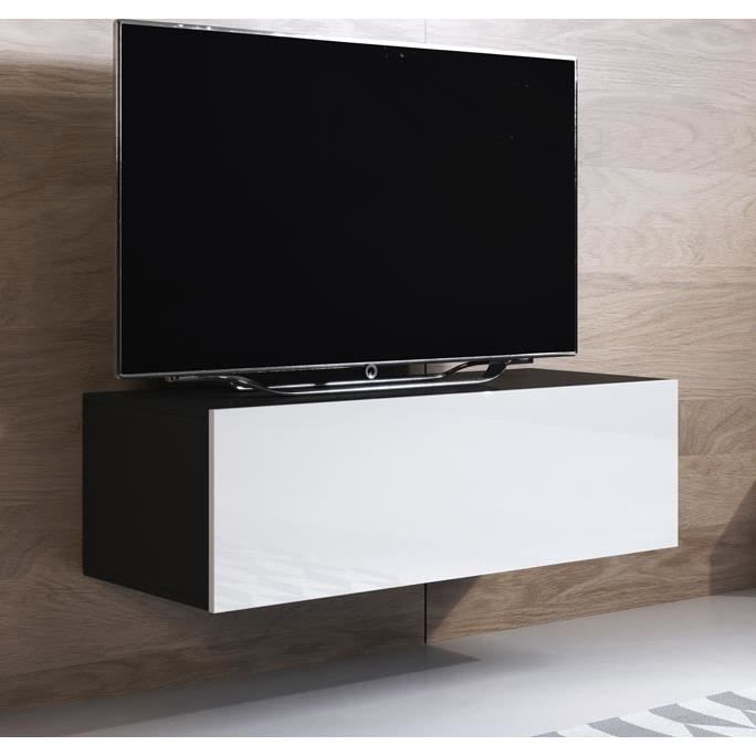 Design Ameublement - Meuble TV LUKE H1 Suspendu - Noir et Blanc Brillant - 100x30x40cm Design Ameublement - Meuble TV LUKE H1 Suspendu - Noir et Blanc Brillant - 100x30x40cm