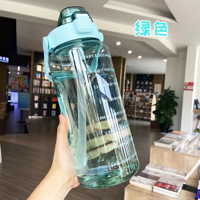 Gourde Sport 2 Litres Avec Paille - Bouteille D'eau Transparente Pour Fitness Et Entraînement