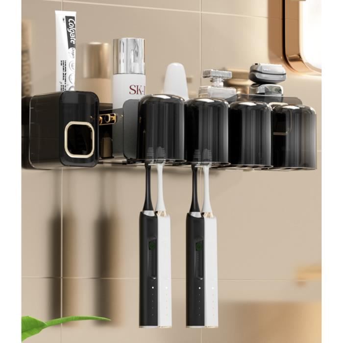 Distributeur Automatique Dentifrice + Porte-Brosse Mural 4 Emplacements – Set Salle De Bain Sans Perçage