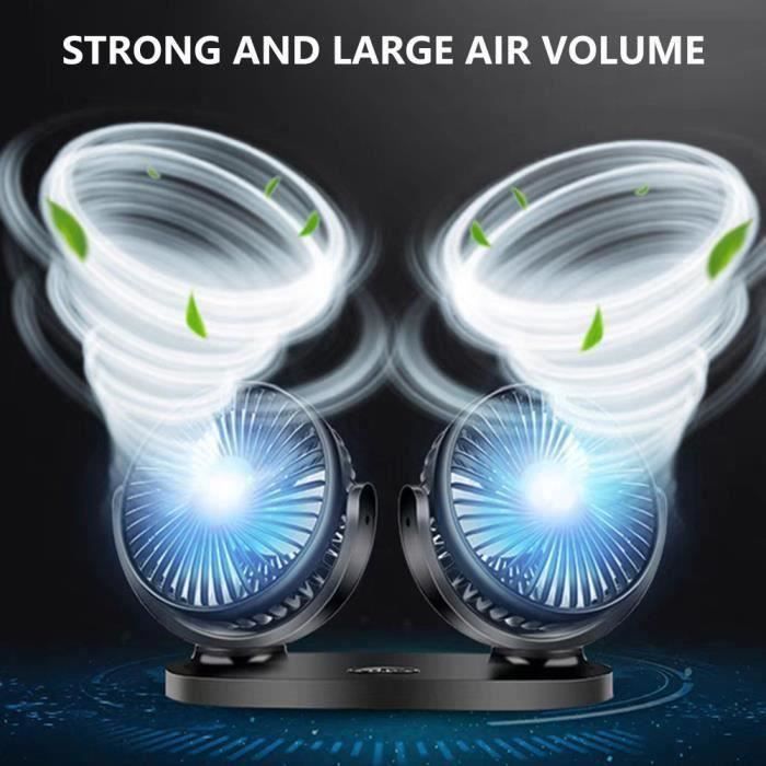 Ventilateur Voiture Double Tête Rotatif 360° - 2 Vitesses, Silencieux | Alimentation 12V Allume-cigare - 6