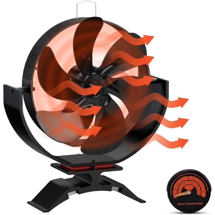 Ventilateur Poele à Bois 6 Pales avec Thermomètre,Silencieux