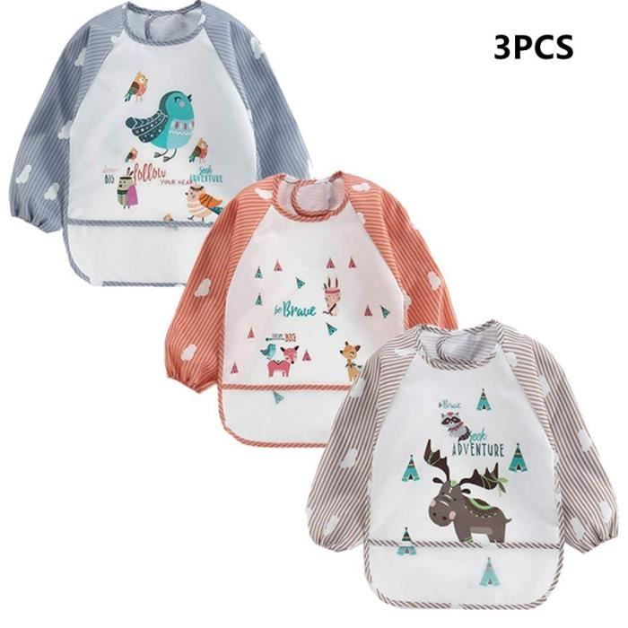 Bavoirs Manches Longues Bébé 5 Pièces : Imperméable, Poche Attrape-miettes, Tissu Doux - Repas, Jeux, 3 à 30 Mois