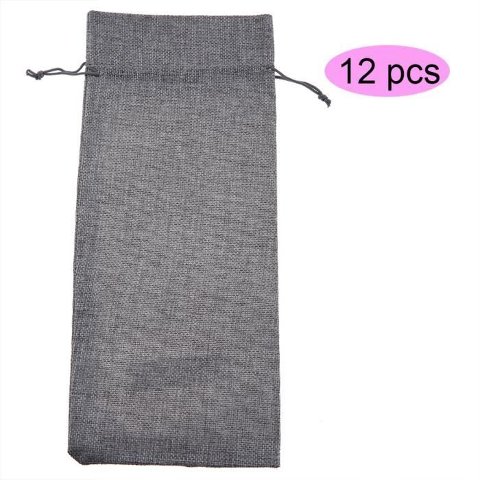 Lot De 12 Sacs à Vin En Toile De Jute Réutilisables - Dimensions 36x16 Cm, Cordon De Serrage, Marron, Pour Mariage, Noël, Cadeaux - 12